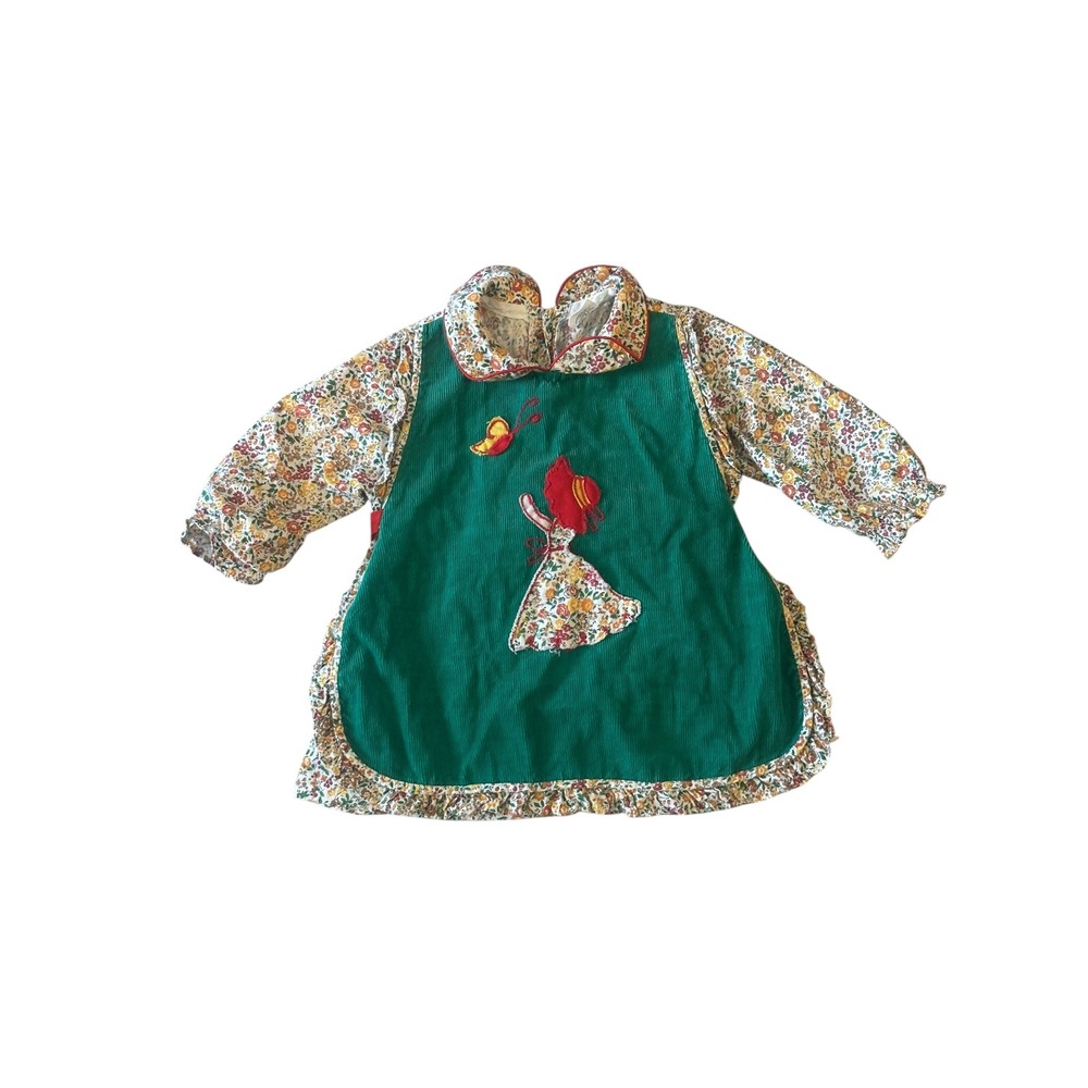 VTG Sears Perma-Prest Corduroy Floral‎ Pinafore Top Size 4